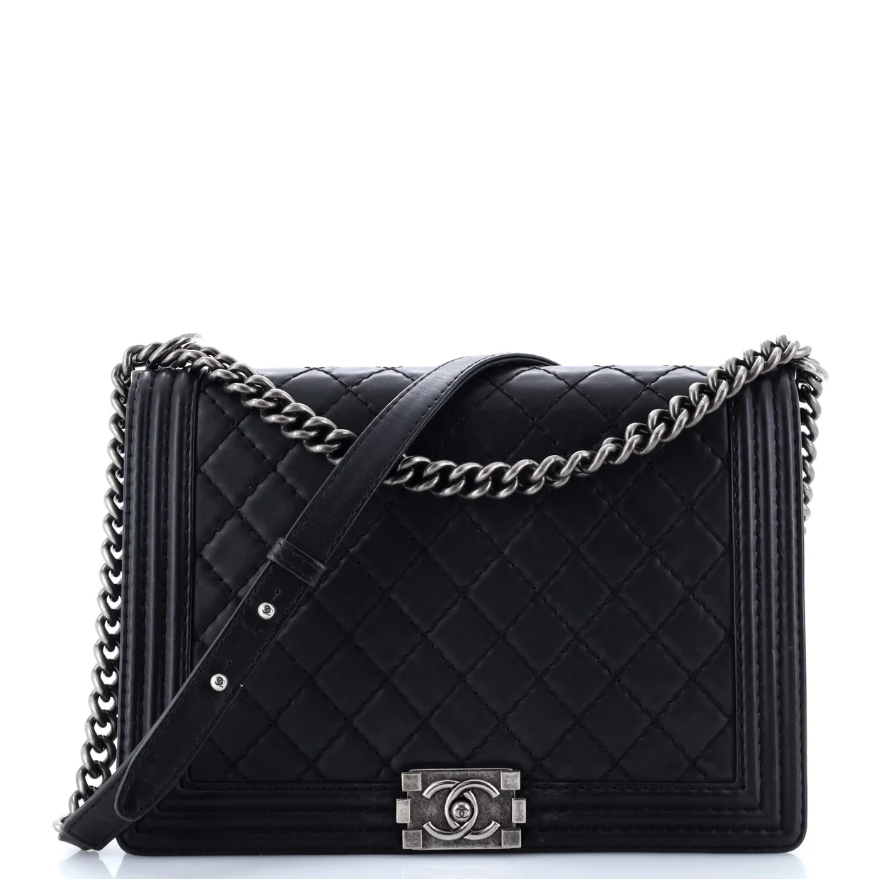 Stitch Boy Flap Bag Quilted Calfskin Large - Deep Luxury