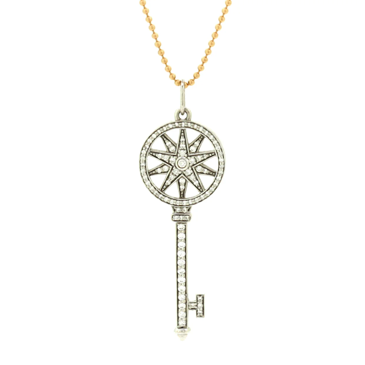 Petals Key Pendant Necklace Platinum with Diamonds Mini - Deep Luxury