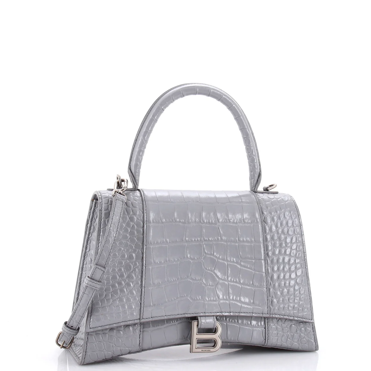 Hourglass Top Handle Bag Crocodile Embossed Leather Medium - Deep Luxury