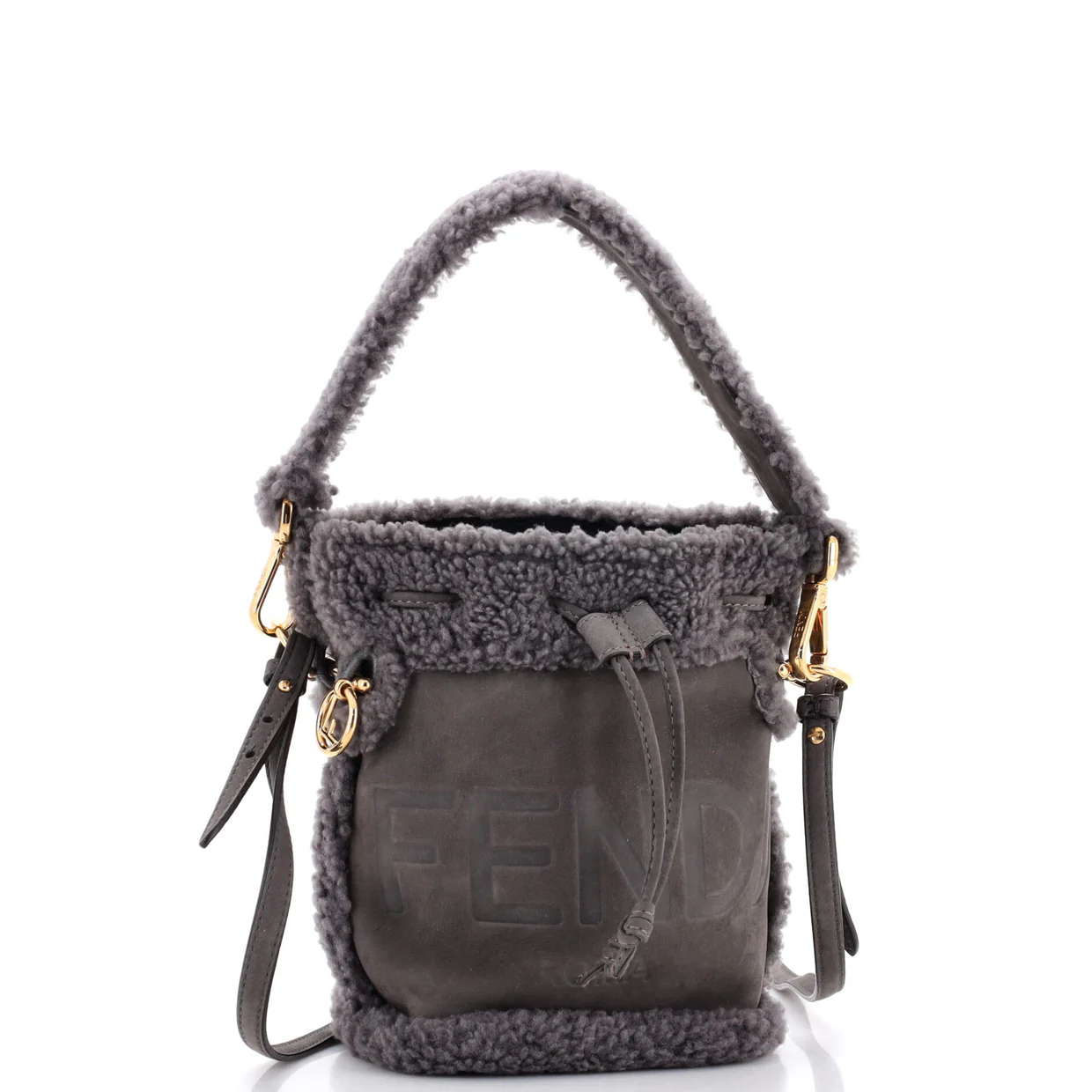 Logo Mon Tresor Bucket Bag Shearling with Nubuck Mini - Deep Luxury
