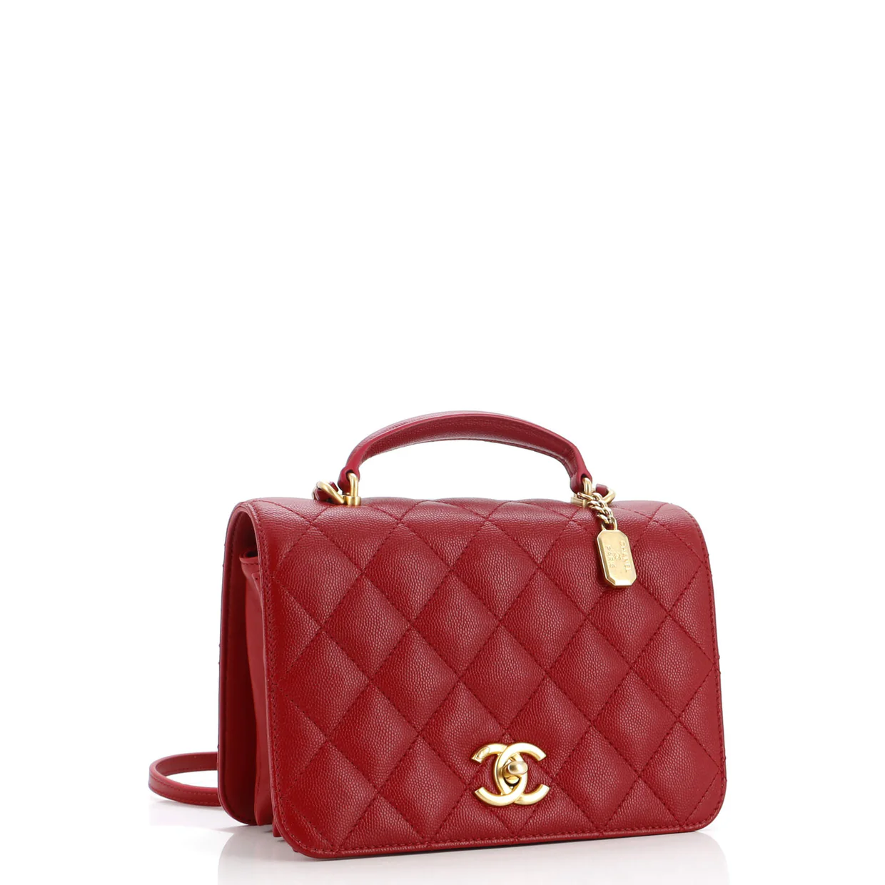 CC Top Handle Chain Full Flap Bag Quilted Caviar Small - Deep Luxury