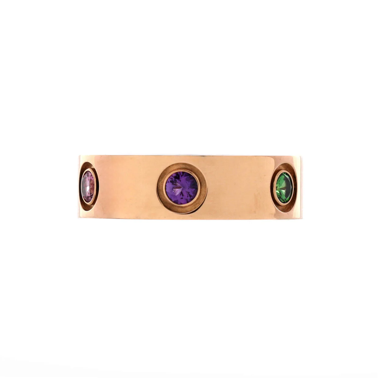 Love 6 Stone Band Ring 18K Rose Gold with Sapphires, Garnets and Amethyst - Deep Luxury