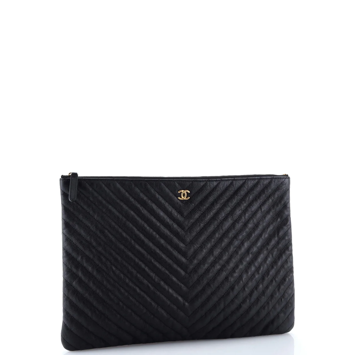 O Case Clutch Chevron Calfskin Large - Deep Luxury
