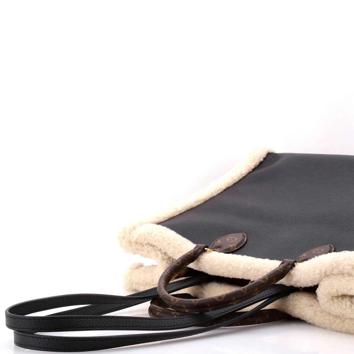 OnTheGo Tote Leather and Monogram Teddy Shearling GM - Deep Luxury