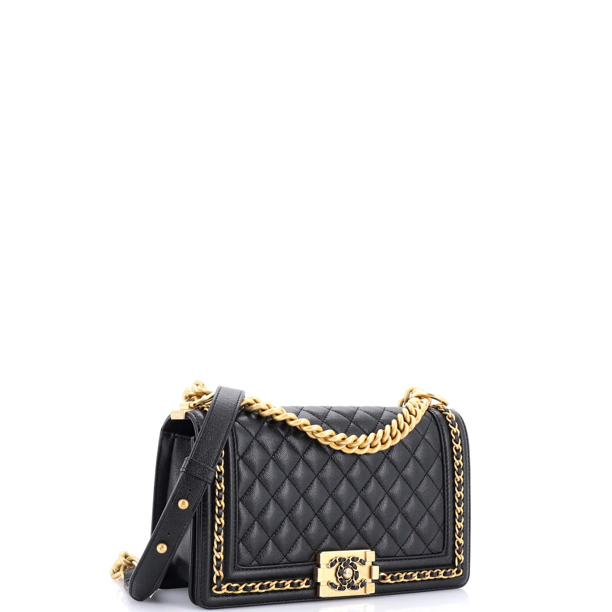 Chain Around Boy Flap Bag Quilted Caviar Old Medium - Deep Luxury