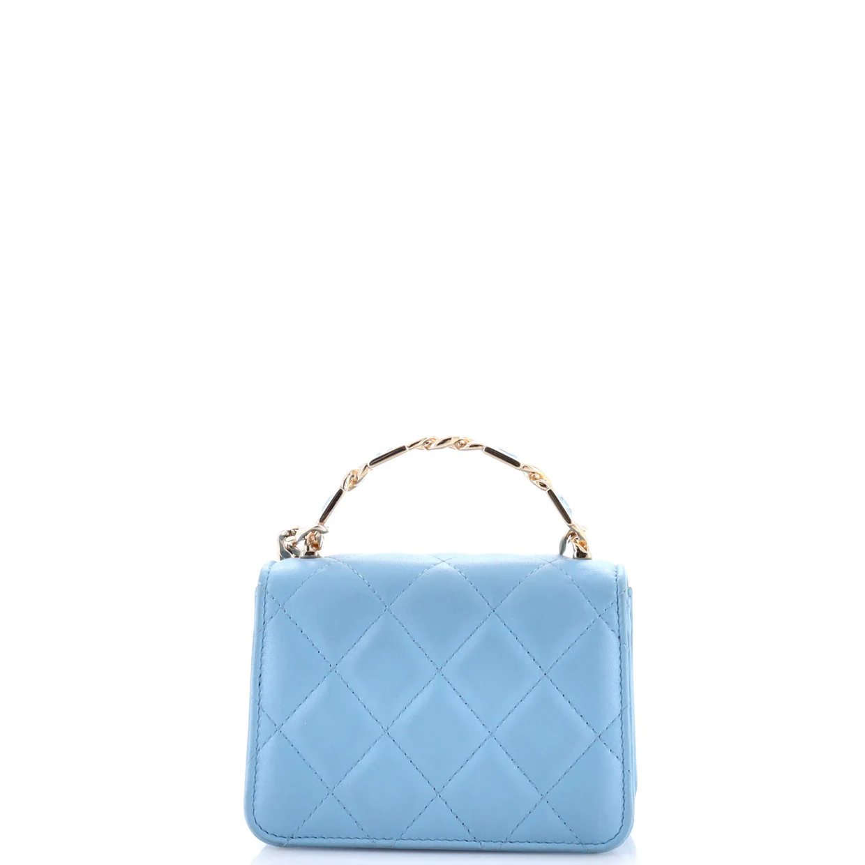 Coco Enamel Top Handle Flap Clutch with Chain Quilted Lambskin - Deep Luxury