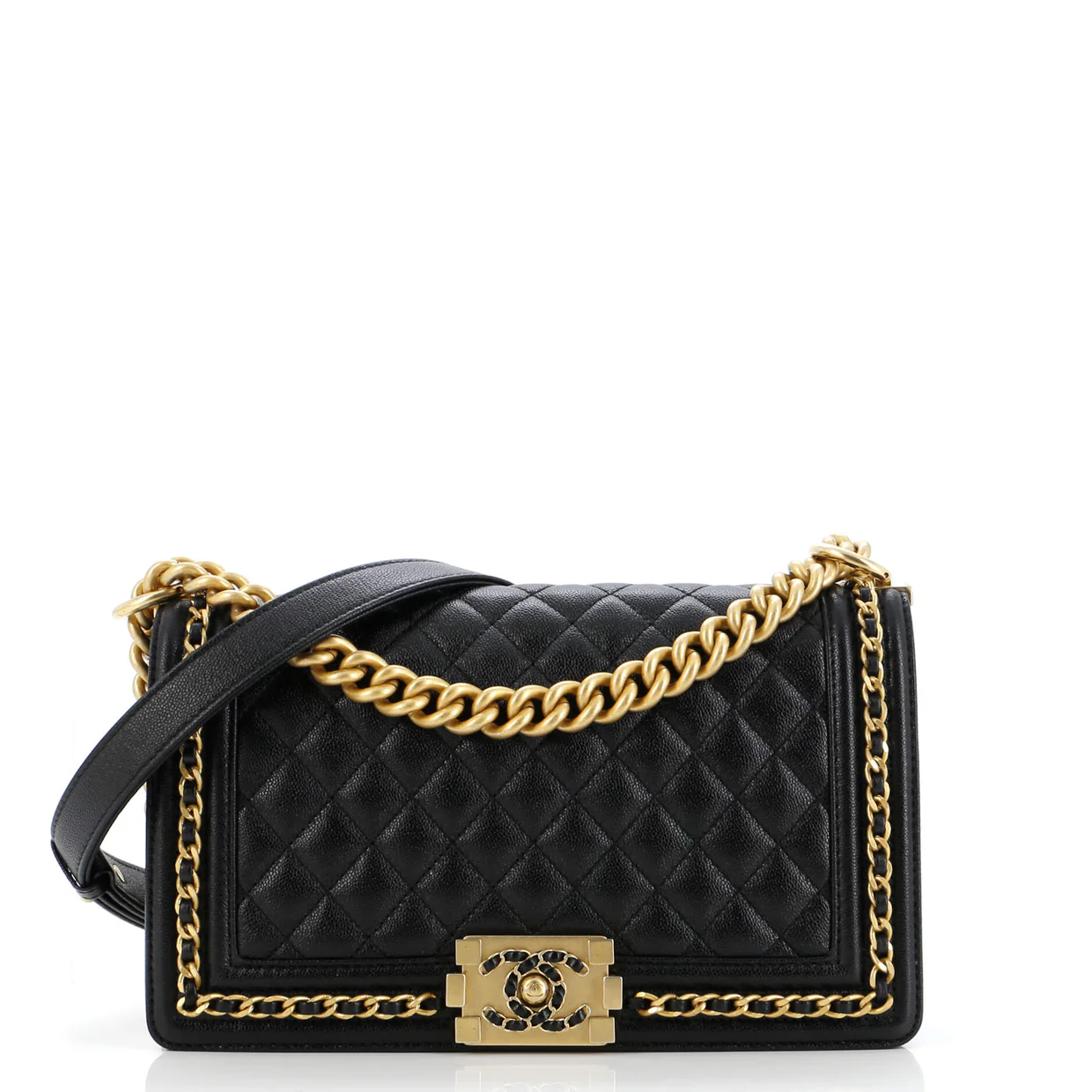 Chain Around Boy Flap Bag Quilted Caviar Old Medium - Deep Luxury