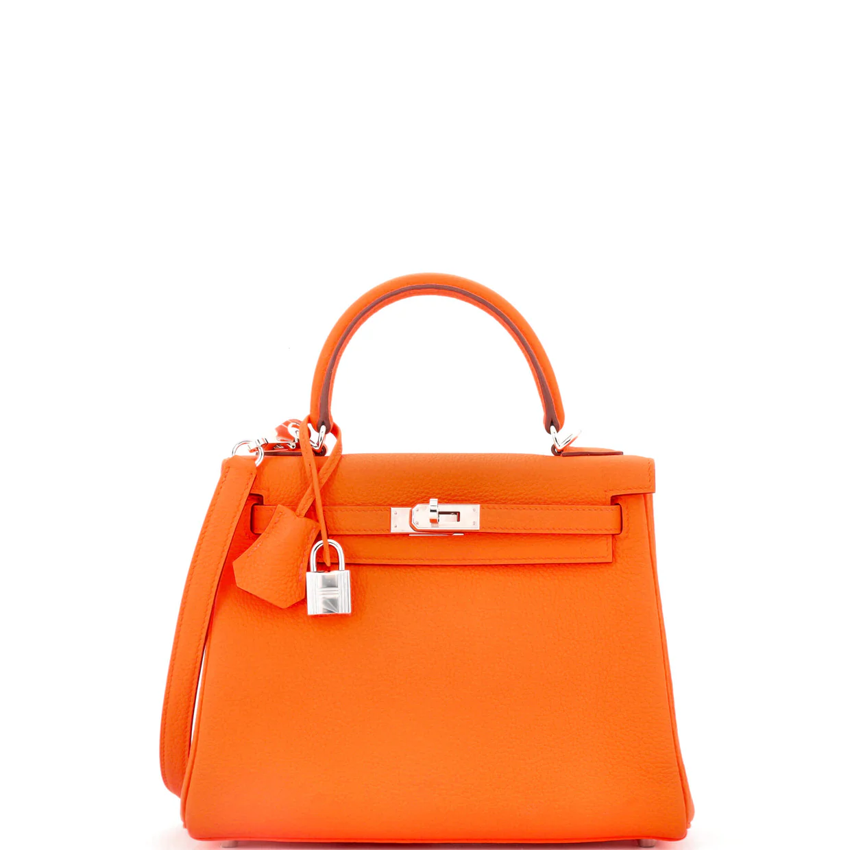 Kelly Handbag Orange Minium Togo with Palladium Hardware 25 - Deep Luxury