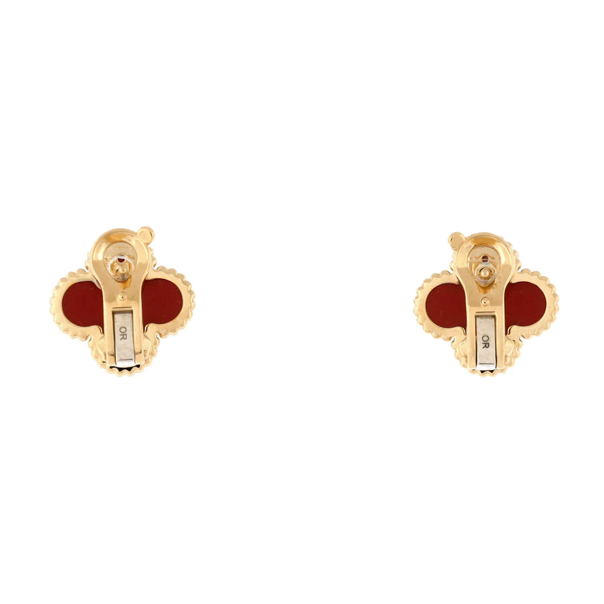 Vintage Alhambra Earrings 18K Yellow Gold and Carnelian - Deep Luxury