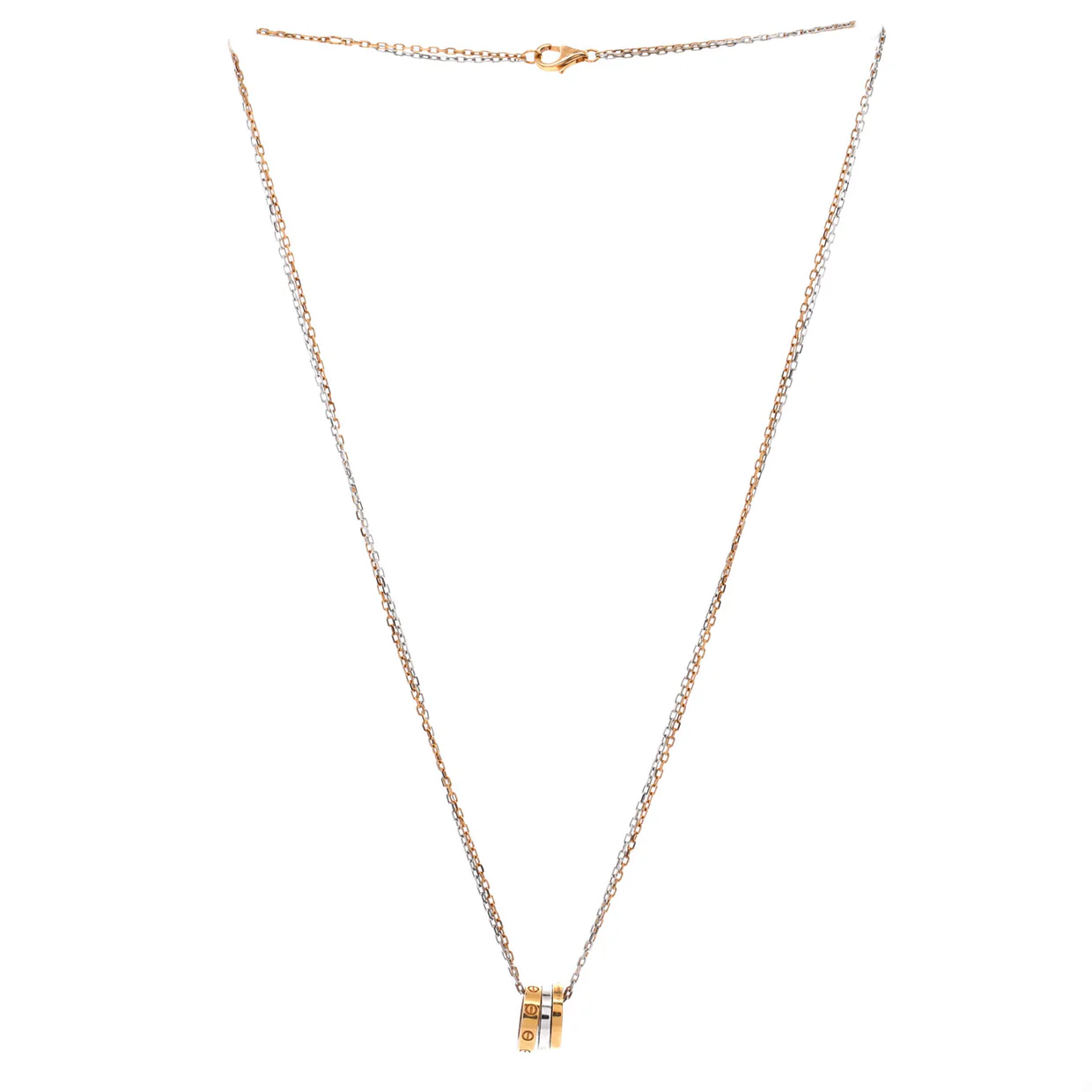 Love 3 Ring Pendant Necklace 18K Rose Gold and 18K White Gold with 6 Diamonds - Deep Luxury
