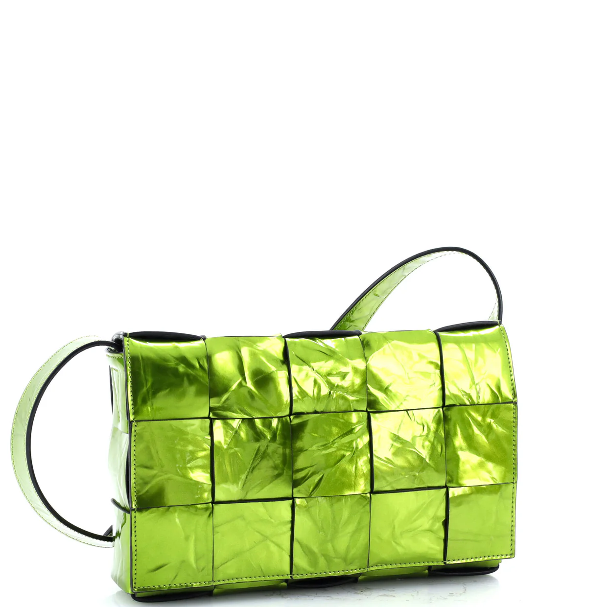 Cassette Crossbody Bag Maxi Intrecciato Crinkled Metallic Leather - Deep Luxury