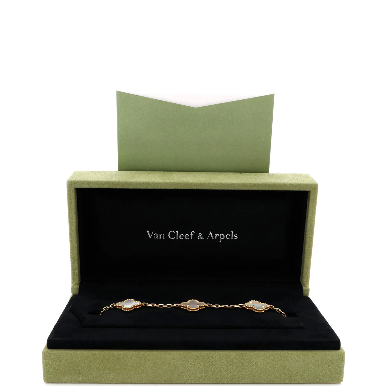 Vintage Alhambra 5 Motifs Bracelet 18K Yellow Gold and Mother of Pearl - Deep Luxury