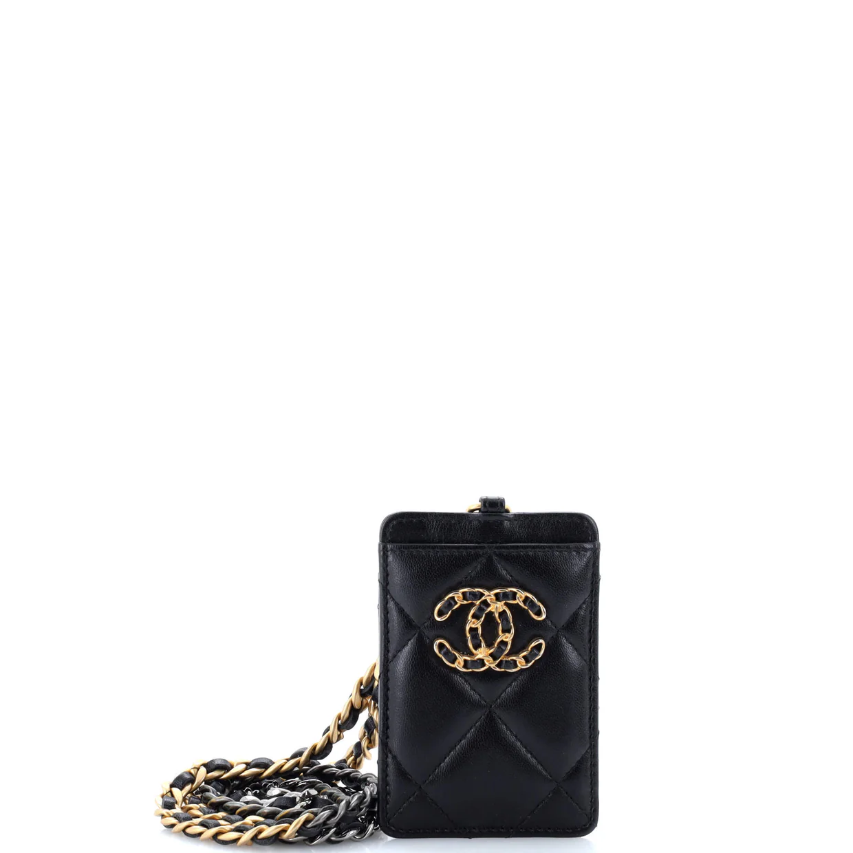 19 ID Card Holder on Chain Quilted Goatskin - Deep Luxury