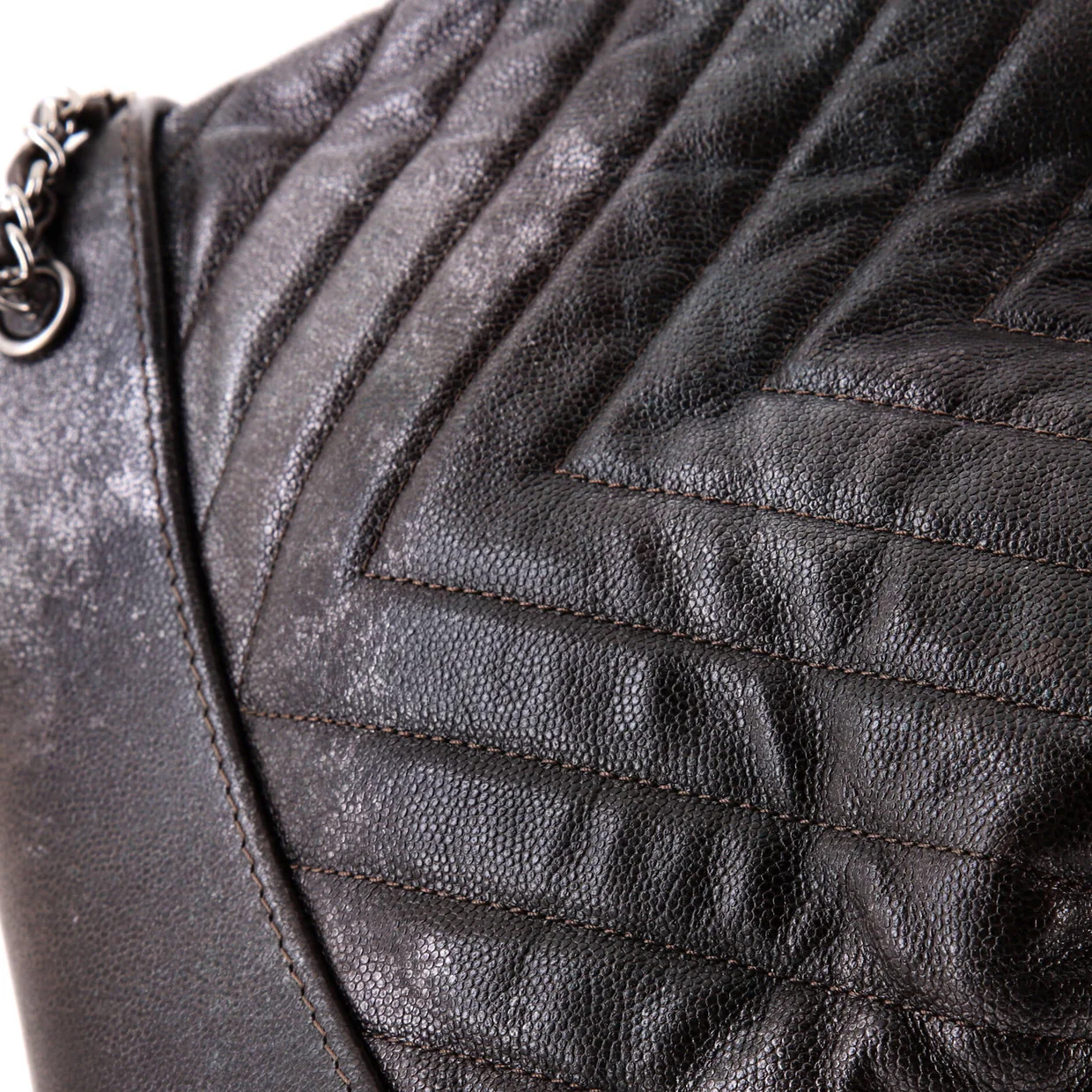 Gabrielle Backpack Chevron Metallic Caviar Small - Deep Luxury