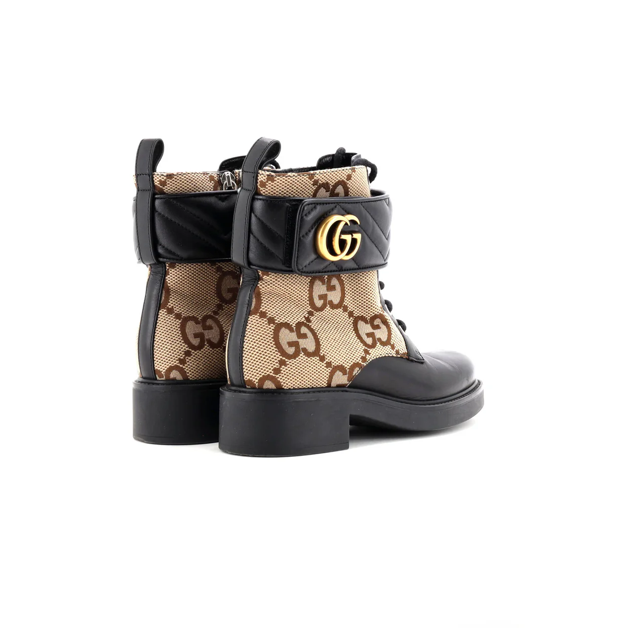 Women's GG Marmont Lace Up Ankle Boots Jumbo GG Canvas and Leather - Deep Luxury
