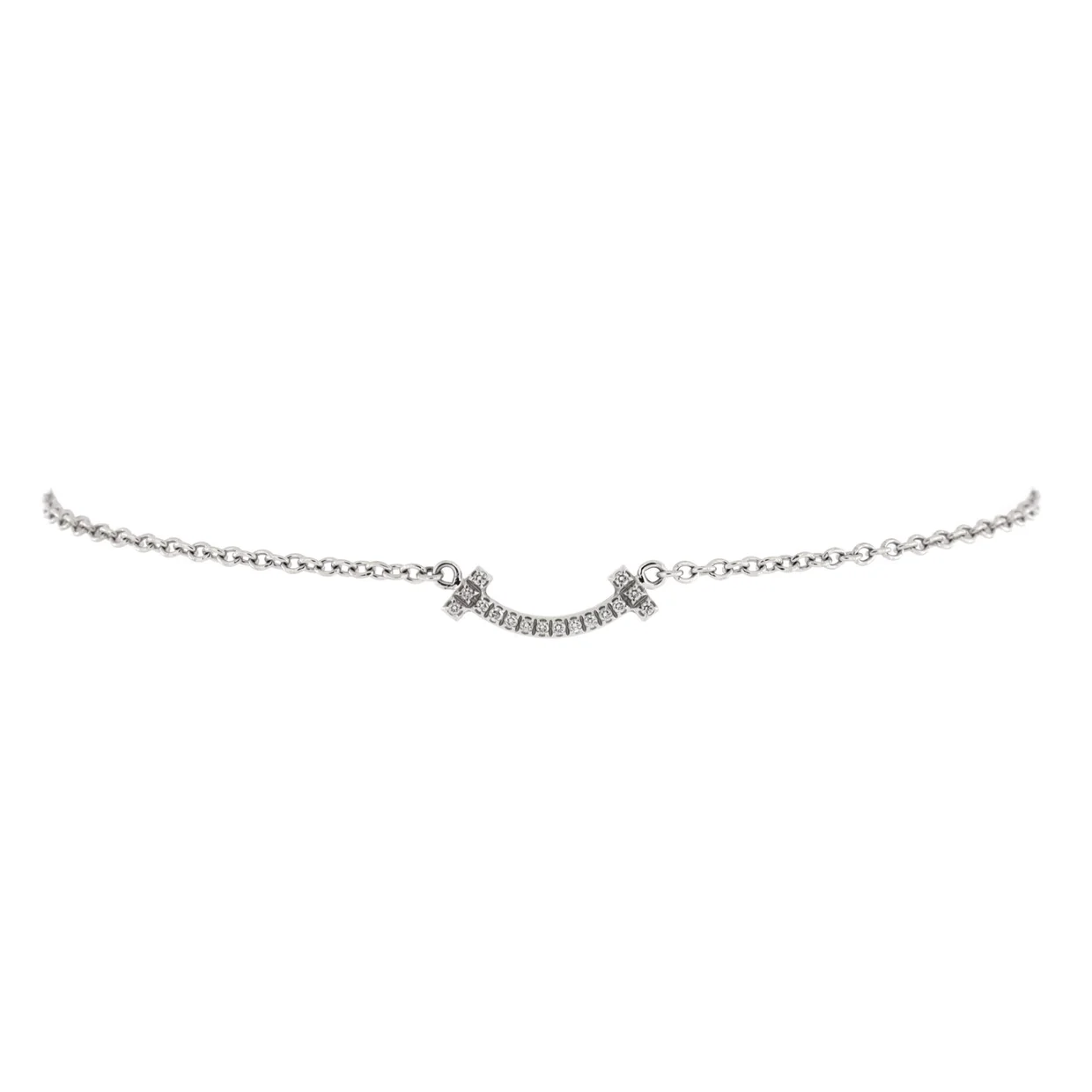 T Smile Chain Bracelet 18K White Gold with Diamonds Mini - Deep Luxury