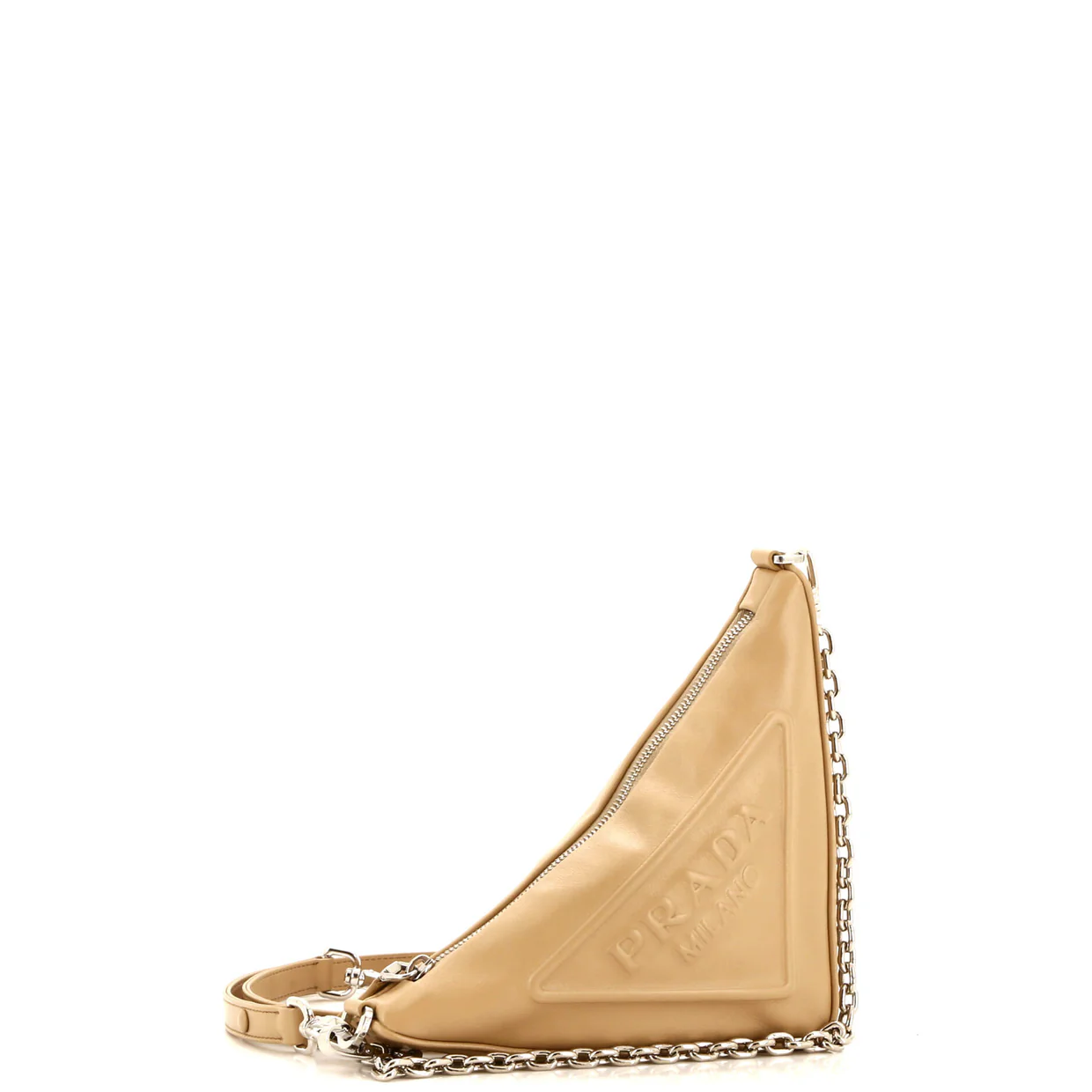 Triangle Logo Zip Chain Crossbody Bag Embossed Leather Small - Deep Luxury