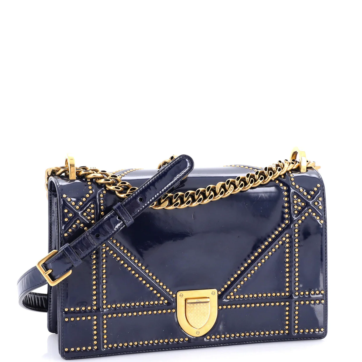 Diorama Flap Bag Studded Patent Medium - Deep Luxury