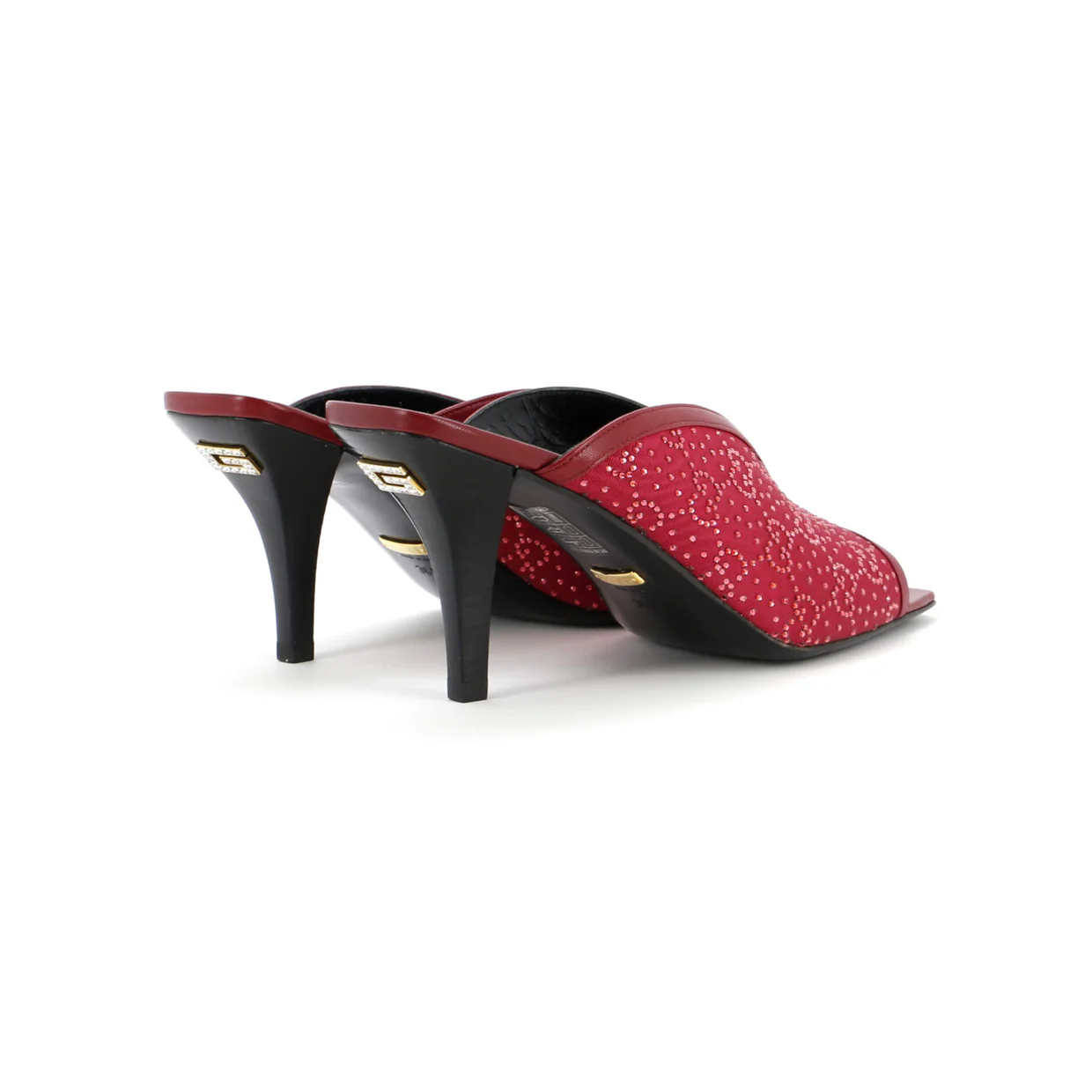 Women's Heeled Mule Sandals Crystal GG Embellished Canvas - Deep Luxury