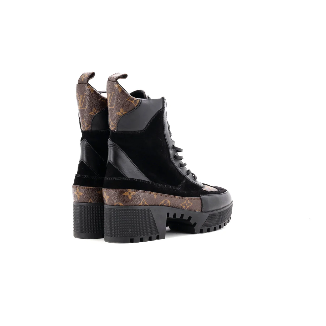 Women's Laureate Platform Desert Boots Suede with Monogram Canvas - Deep Luxury