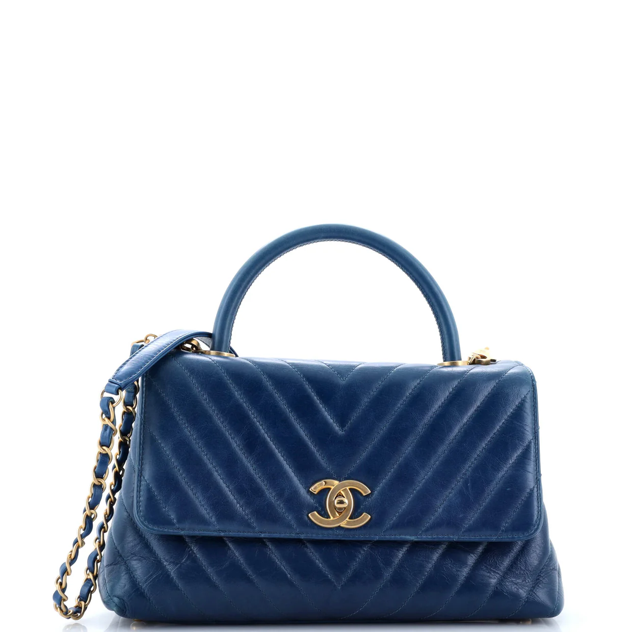 Coco Top Handle Bag Chevron Calfskin Small - Deep Luxury