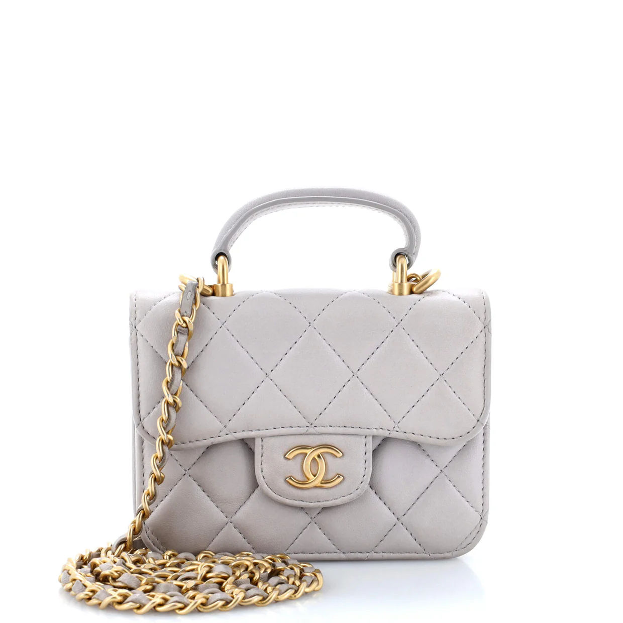 Top Handle Flap Coin Purse with Chain Quilted Lambskin - Deep Luxury