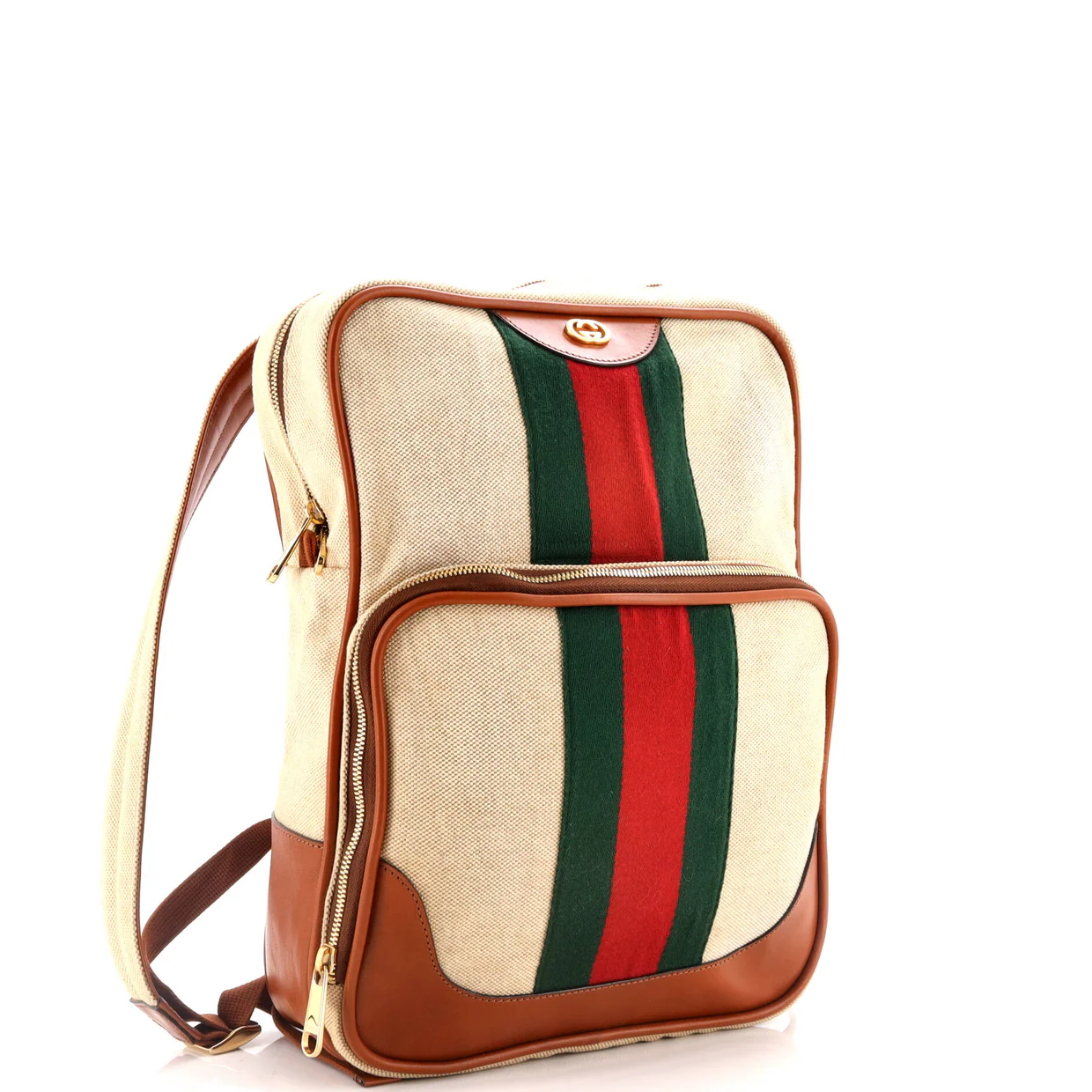 Front Pocket Backpack Vintage Web Canvas with Leather Medium - Deep Luxury