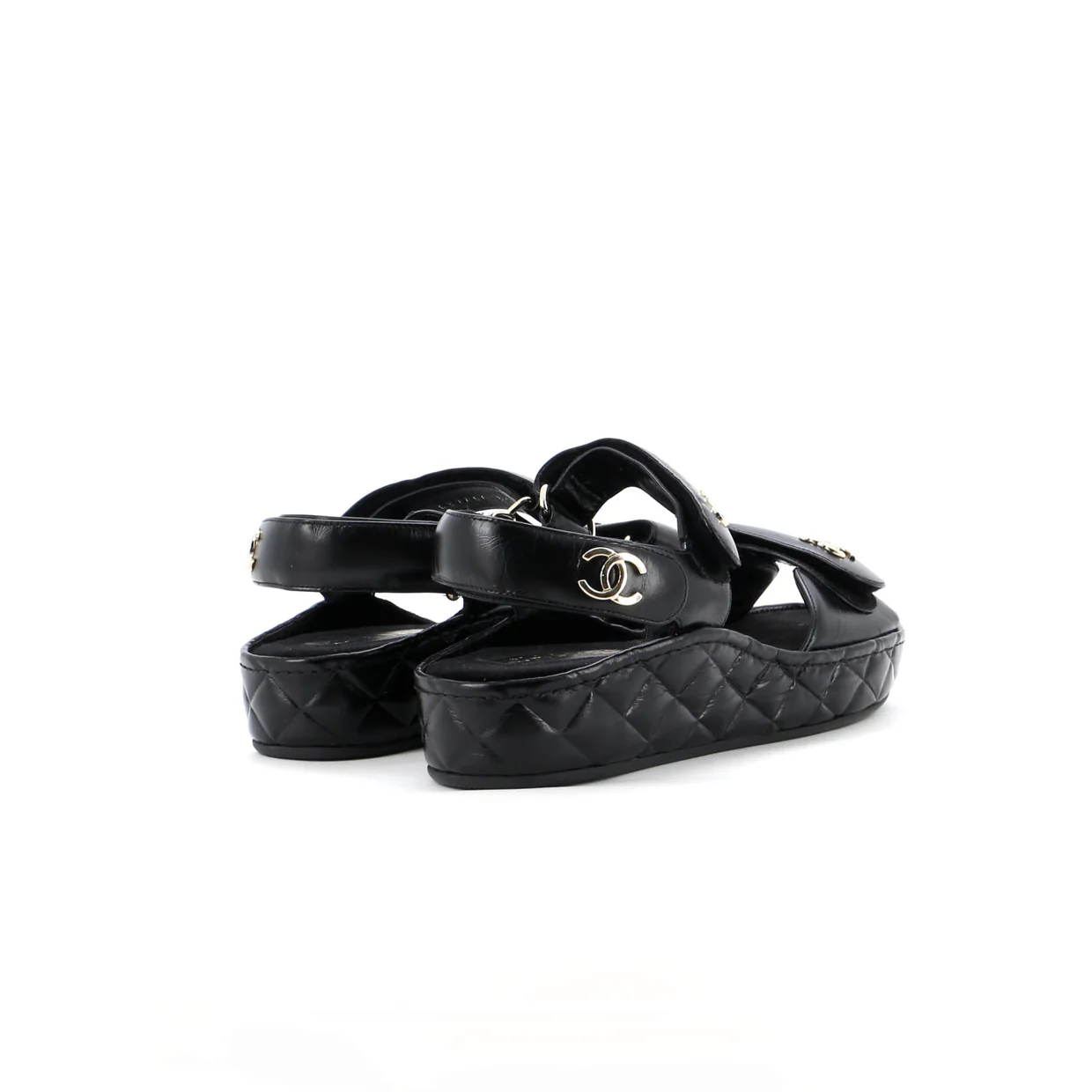 Women's Logo Velcro Strap Wedge Sandals Quilted Metallic Leather - Deep Luxury