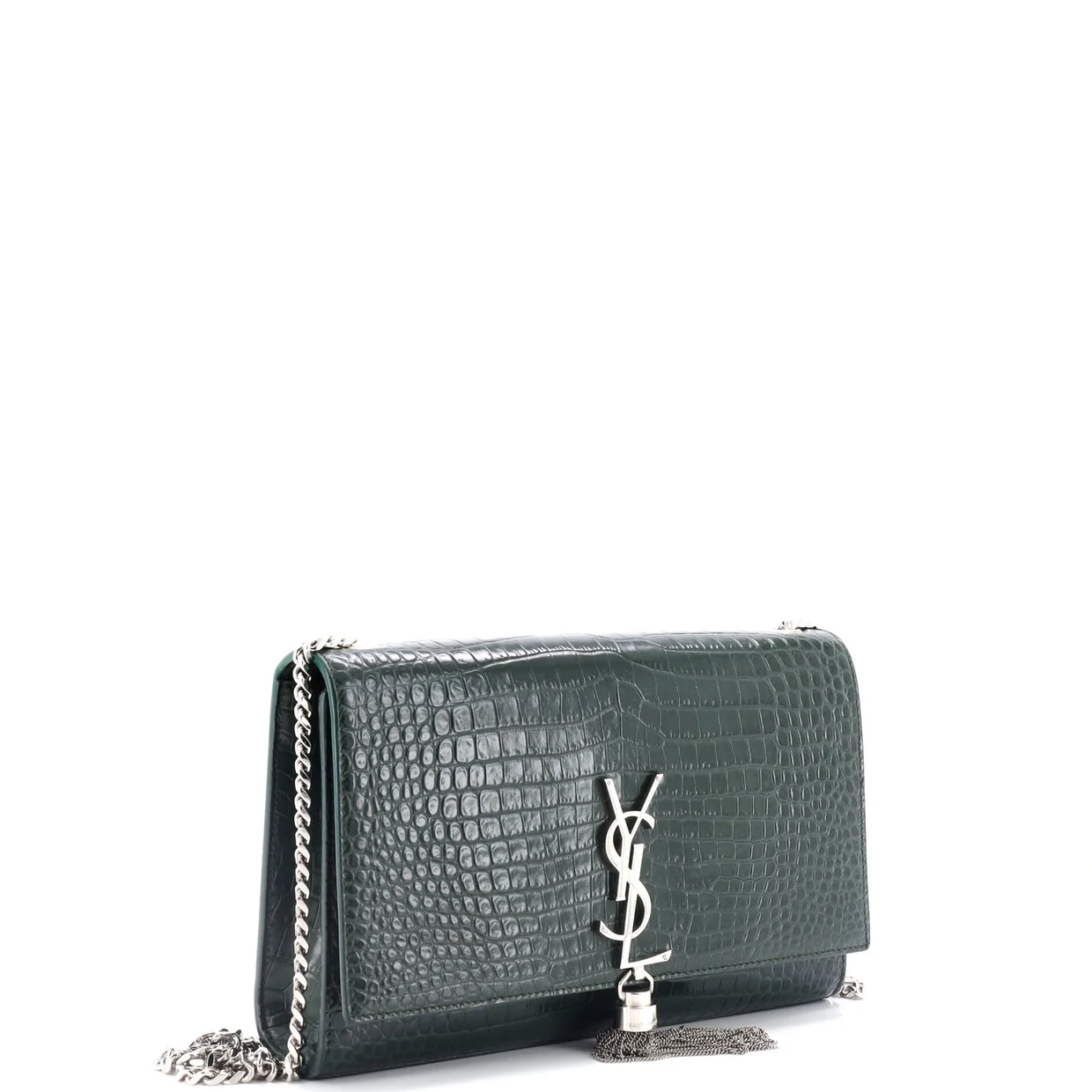 Classic Monogram Tassel Crossbody Bag Crocodile Embossed Leather Medium - Deep Luxury