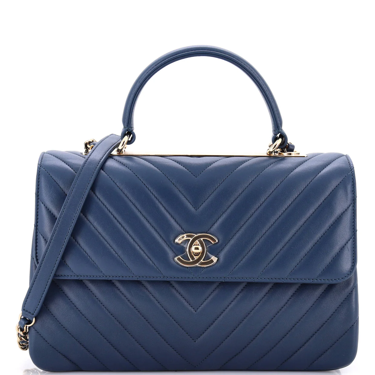 Trendy CC Top Handle Bag Chevron Lambskin Medium - Deep Luxury