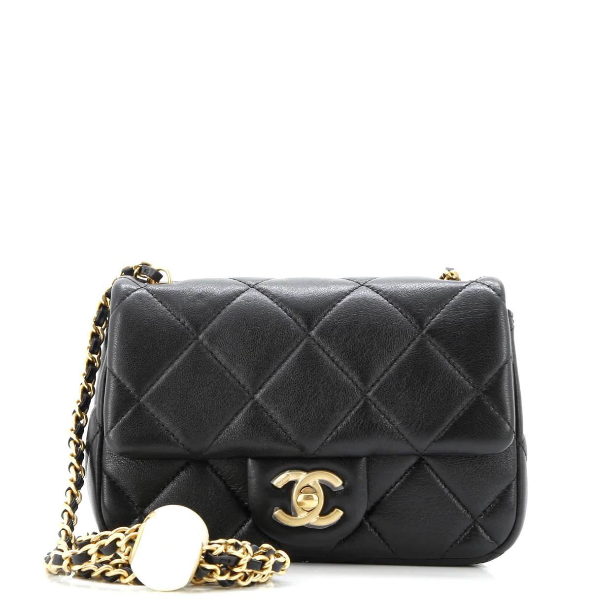 Twin Pearl Adjustable Chain Flap Bag Quilted Lambskin Mini - Deep Luxury