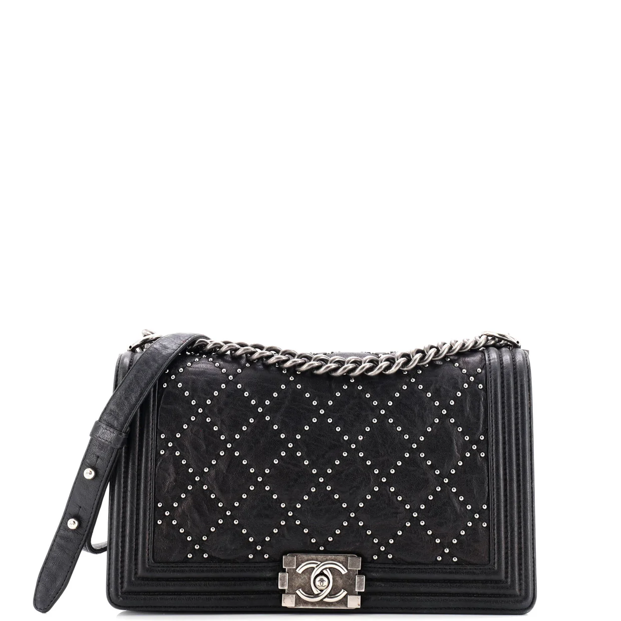 Boy Flap Bag Studded Quilted Distressed Calfskin New Medium - Deep Luxury