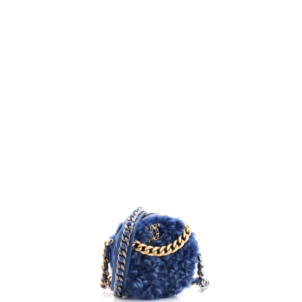 19 Round Clutch with Chain Quilted Shearling - Deep Luxury
