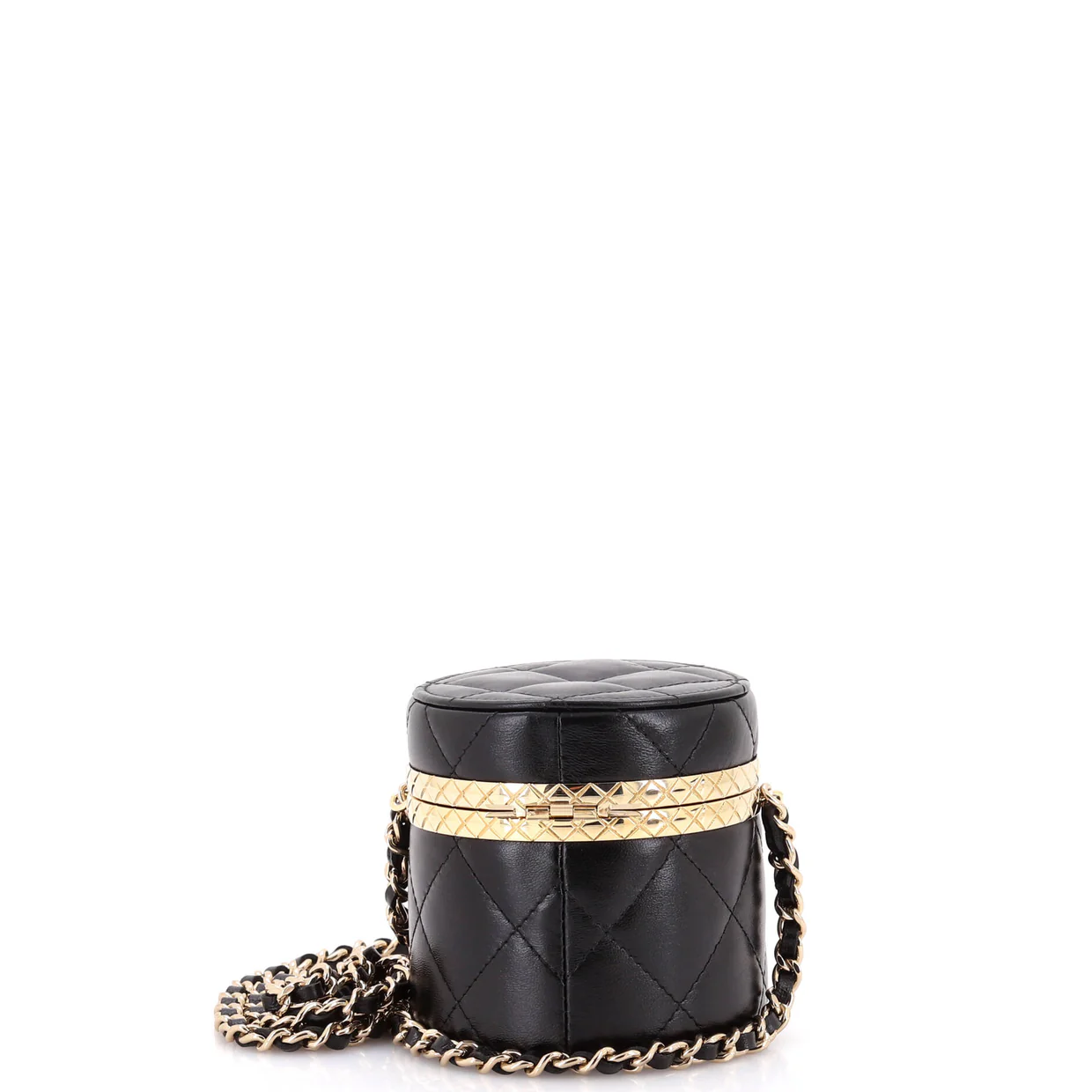 Lock Frame Round Vanity Case with Chain Quilted Lambskin Mini - Deep Luxury
