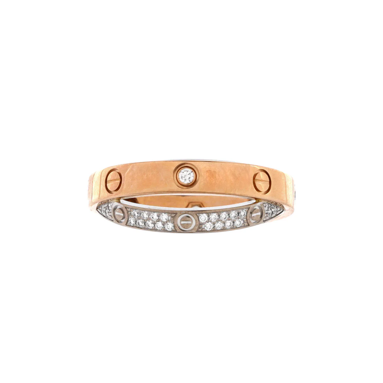 Love Double Ring 18K Rose Gold and 18K White Gold with Pave Diamonds - Deep Luxury