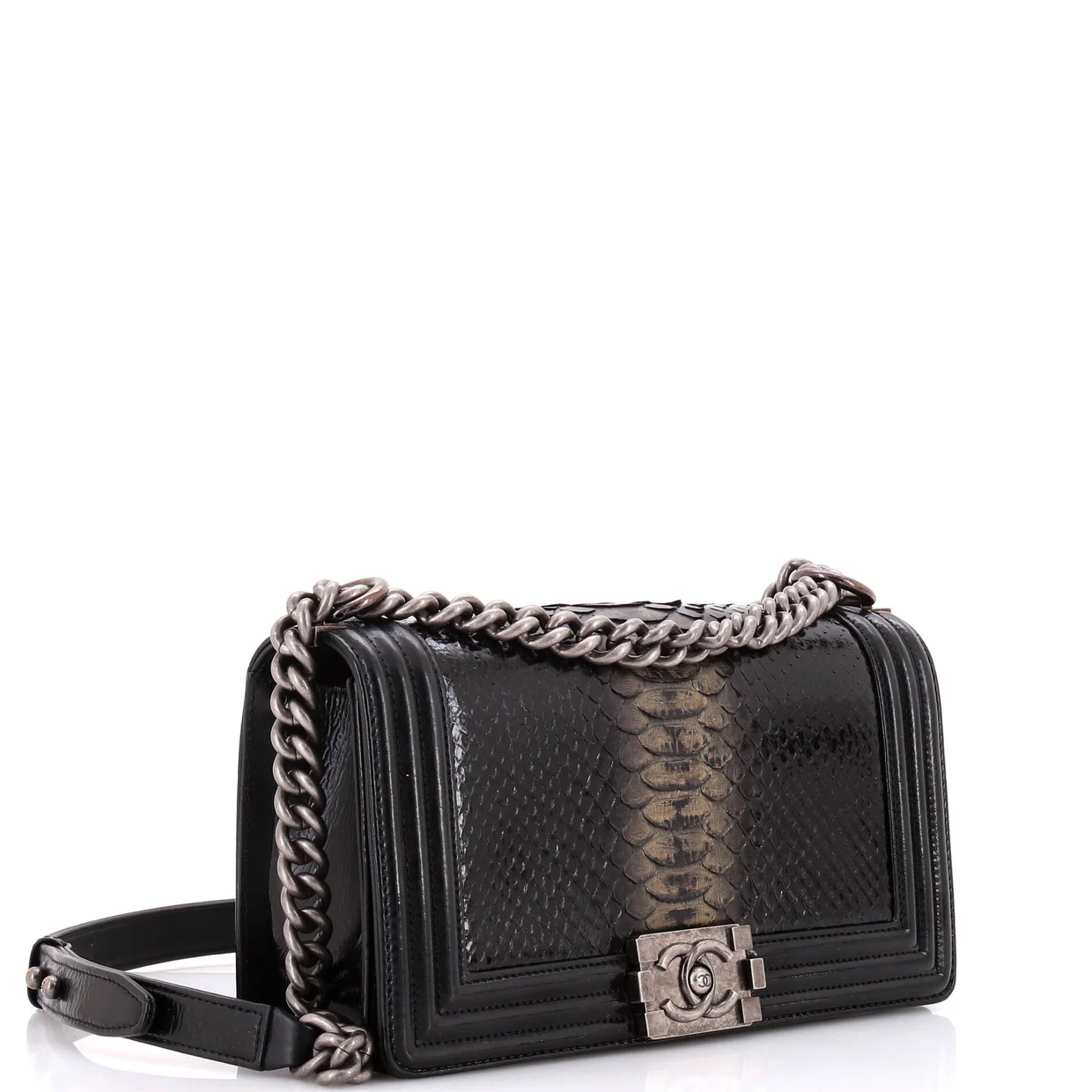 Boy Flap Bag Python and Patent Old Medium - Deep Luxury