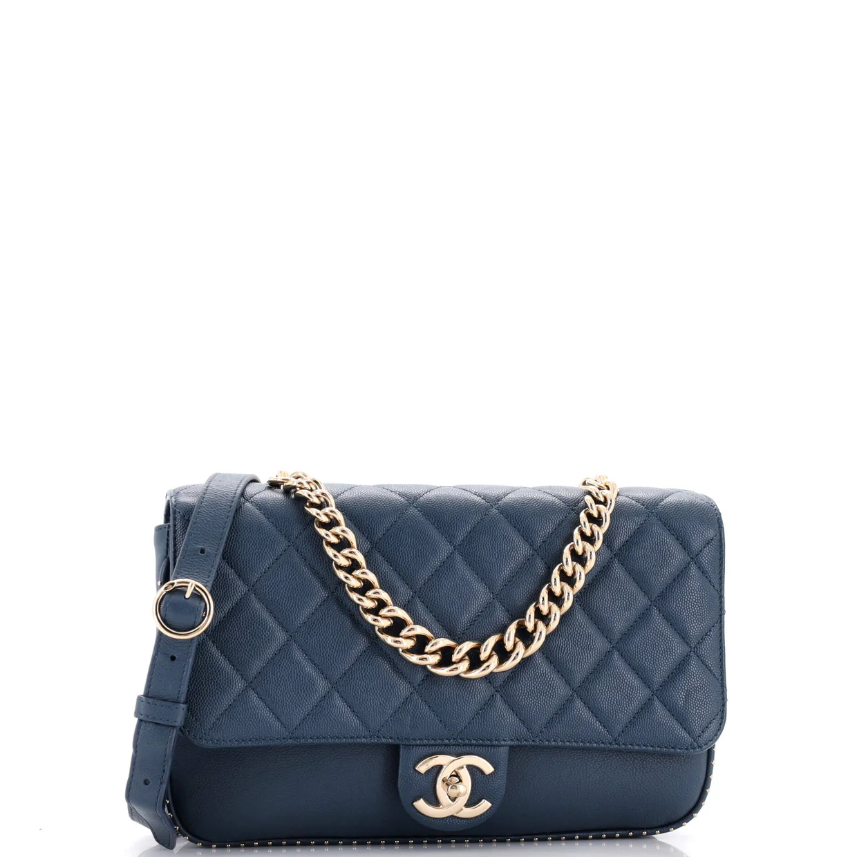 Chain Handle CC Flap Bag Quilted Caviar with Studded Detail Large - Deep Luxury