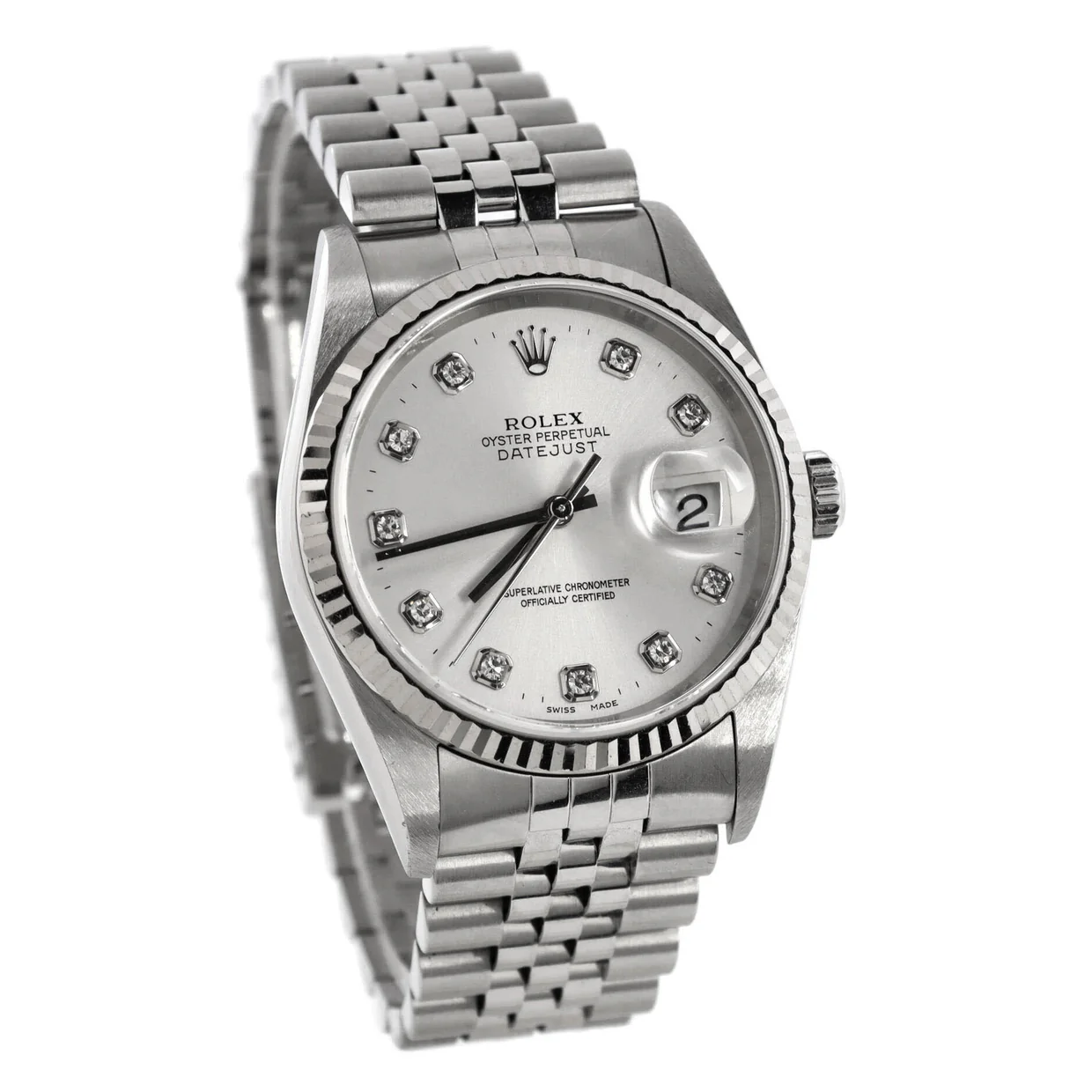 Oyster Perpetual Datejust Automatic Watch Stainless Steel and White Gold with Diamond Markers 36 - Deep Luxury