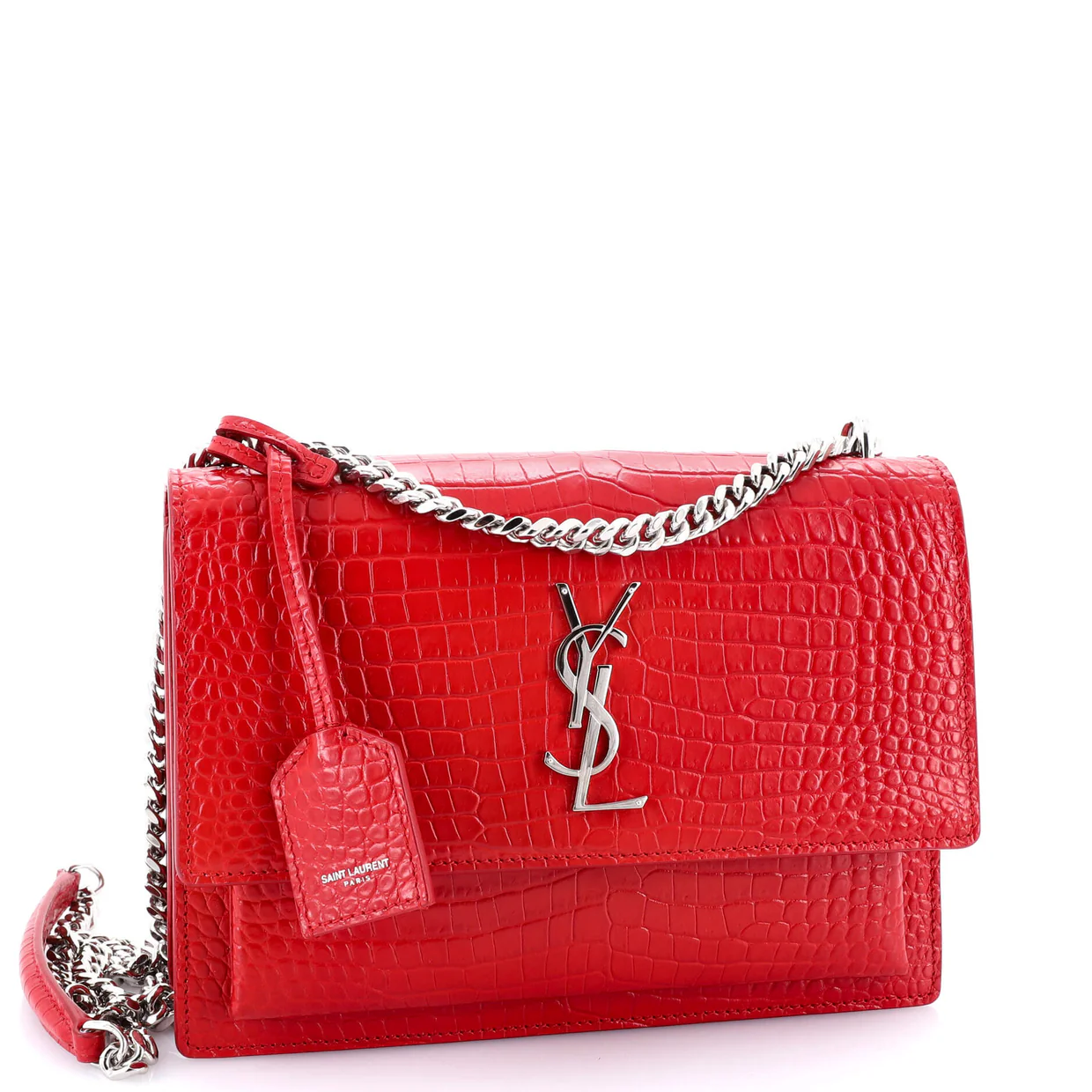Sunset Crossbody Bag Crocodile Embossed Leather Medium - Deep Luxury