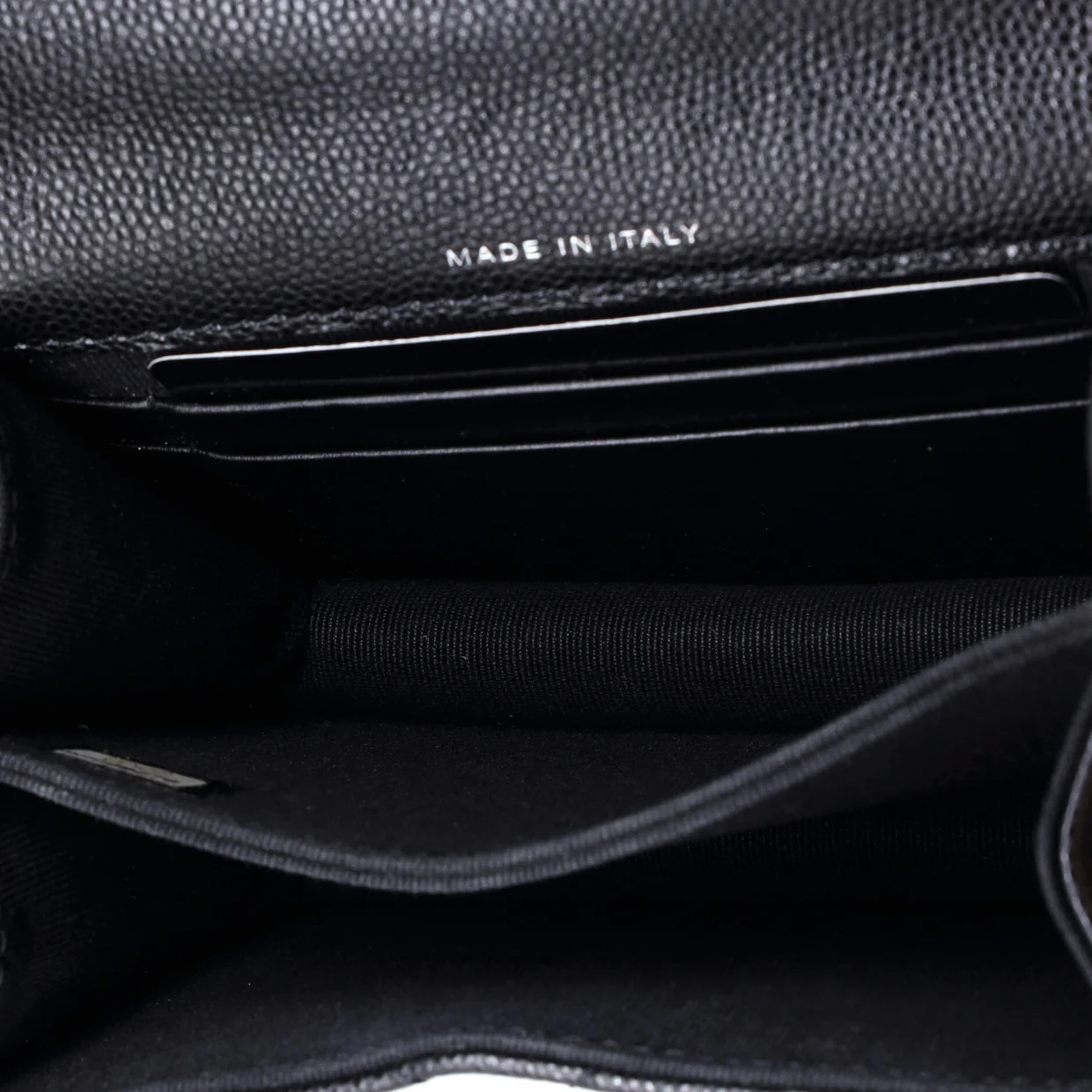 Coco Enamel Top Handle Flap Clutch with Chain Quilted Caviar - Deep Luxury