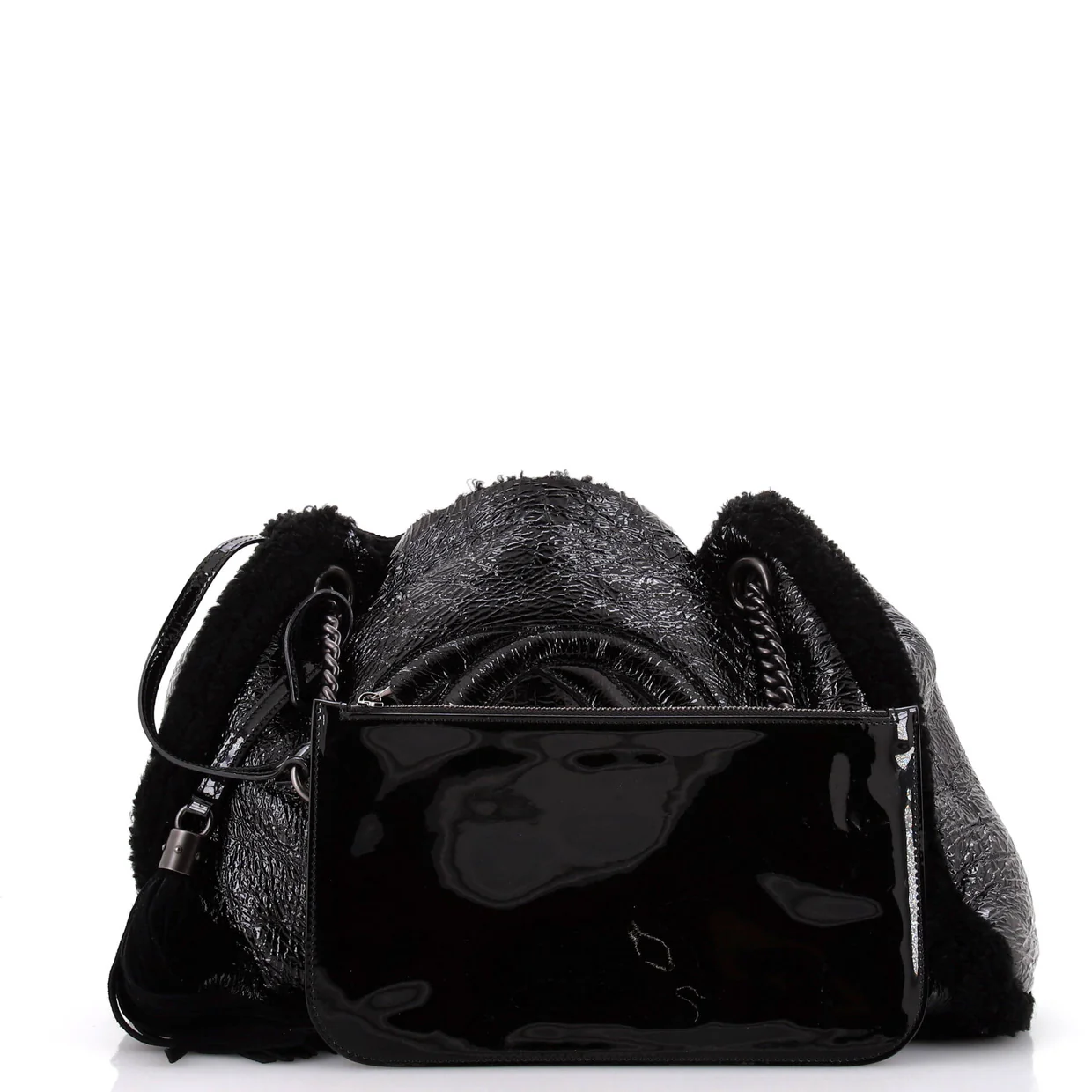 Soho Chain Strap Shoulder Bag Patent and Shearling Medium - Deep Luxury