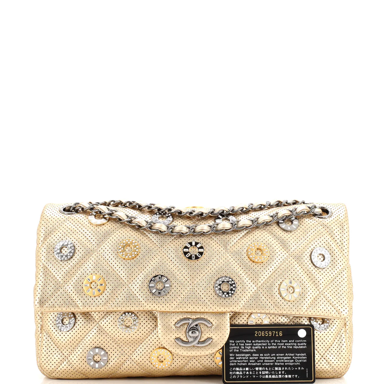 Paris-Dubai Medals Flap Bag Embellished Quilted Perforated Lambskin Medium - Deep Luxury