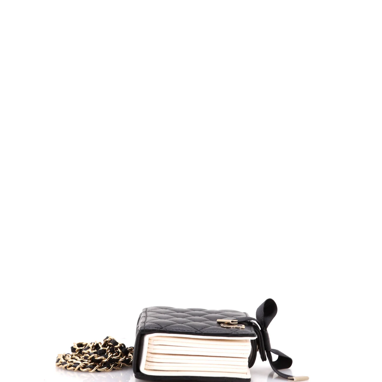 CC Book Card Holder with Chain Quilted Lambskin - Deep Luxury