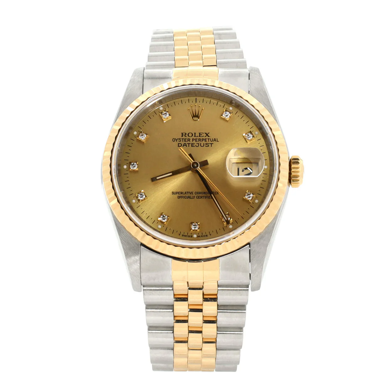 Oyster Perpetual Datejust Automatic Watch Stainless Steel and Yellow Gold with Diamond Markers 36 - Deep Luxury
