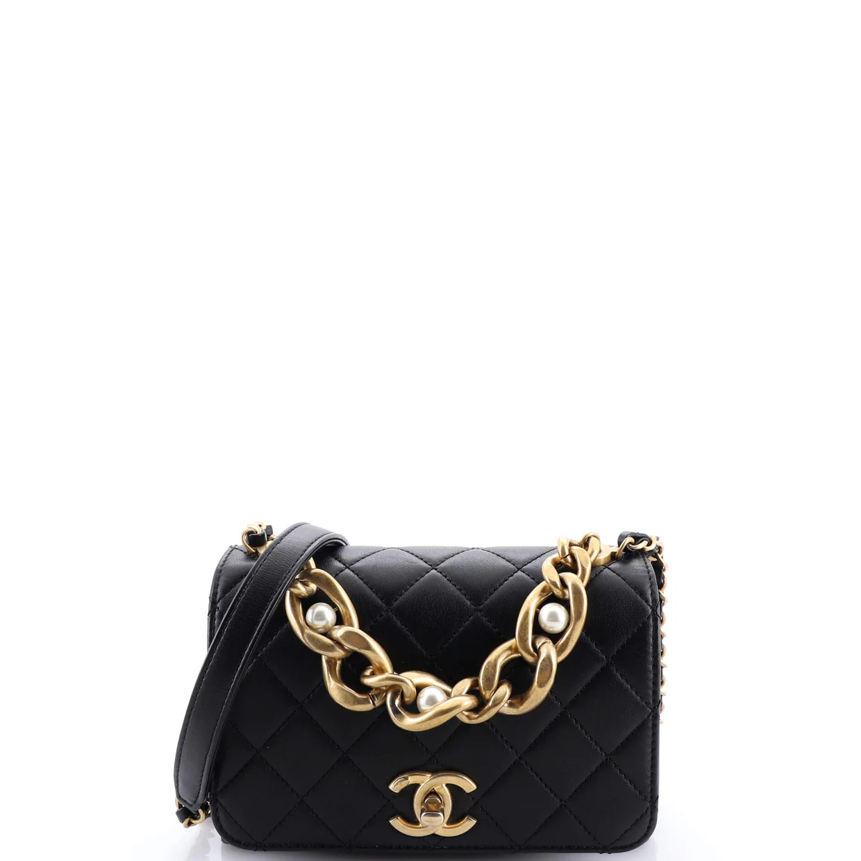 Pearl Boy Chain Flap Bag Quilted Calfskin Mini - Deep Luxury