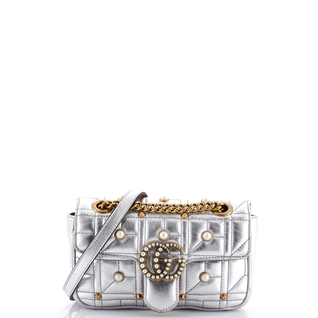 Pearly GG Marmont Flap Bag Embellished Matelasse Leather Mini - Deep Luxury