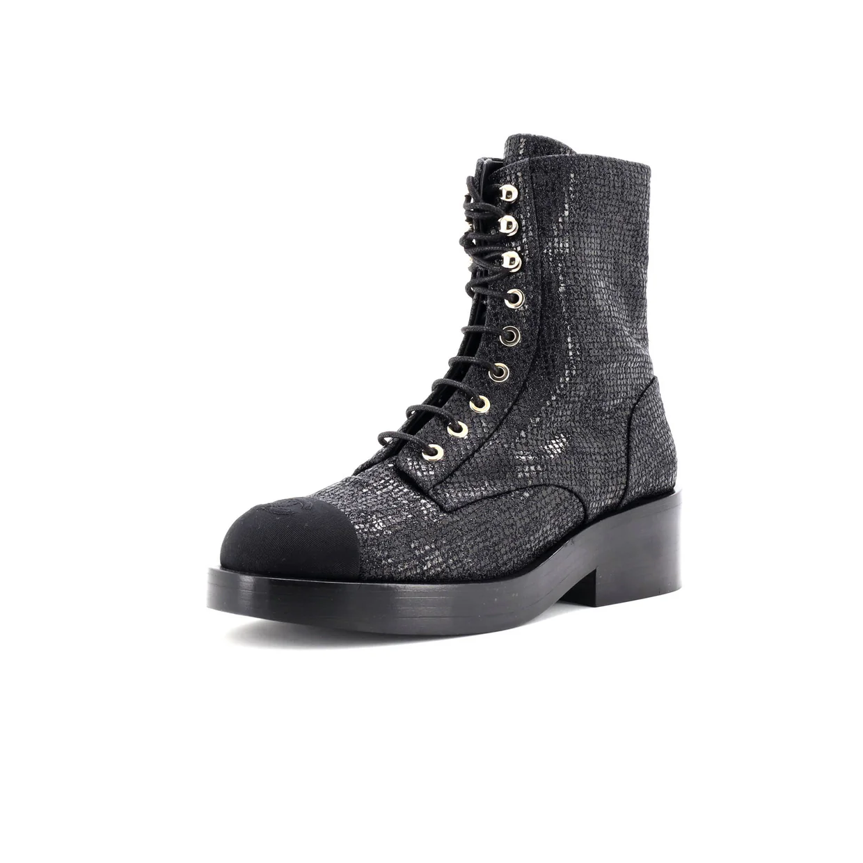 Women's CC Cap Toe Lace Up Combat Boots Fabric with Grosgrain - Deep Luxury