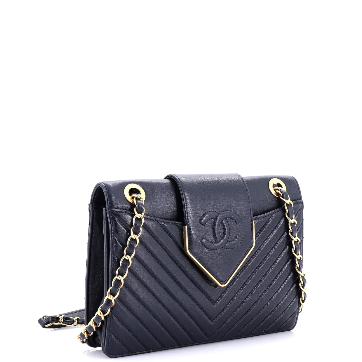 Collar and Tie Flap Bag Chevron Sheepskin Small - Deep Luxury