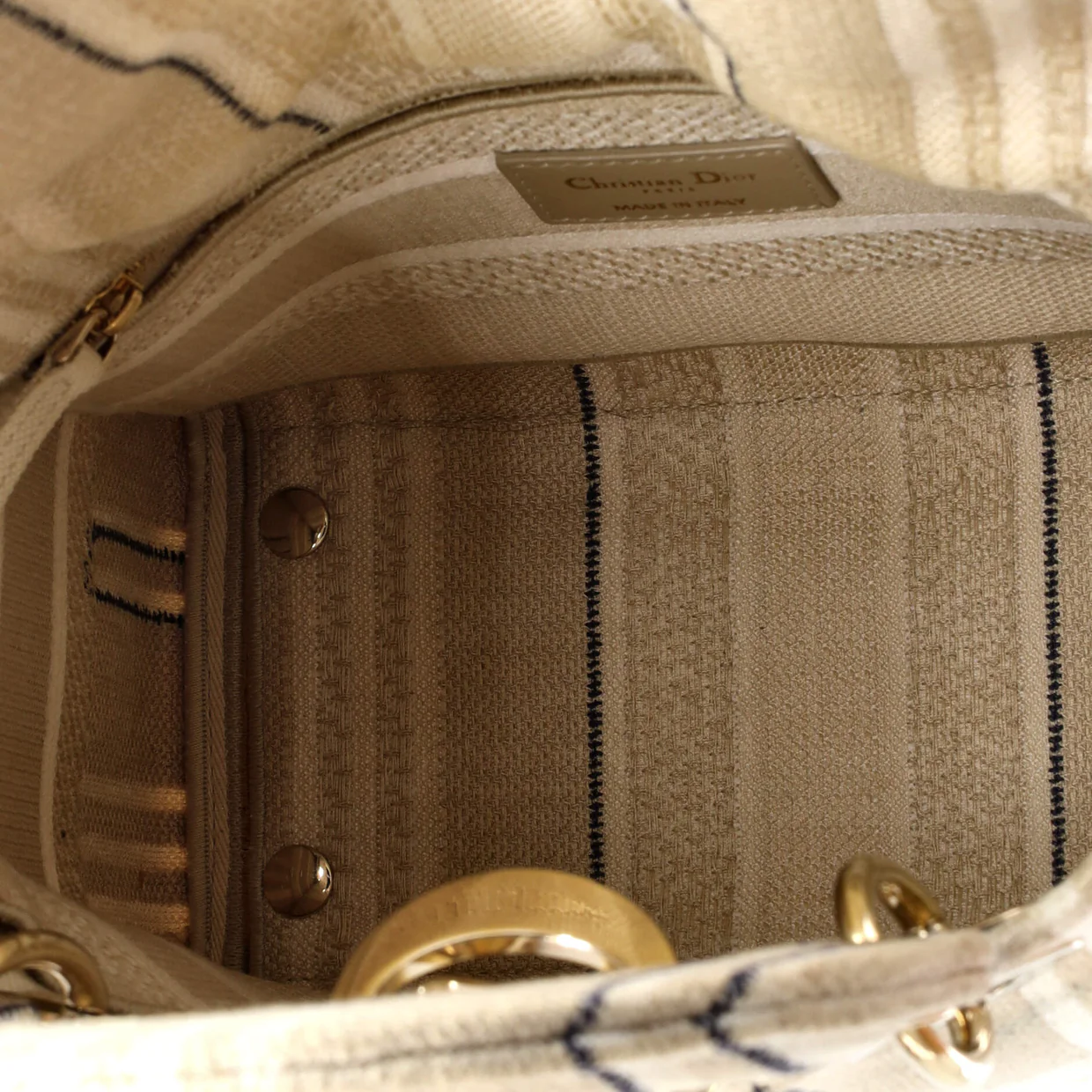 Lady D-Lite Bag Striped Canvas Medium - Deep Luxury