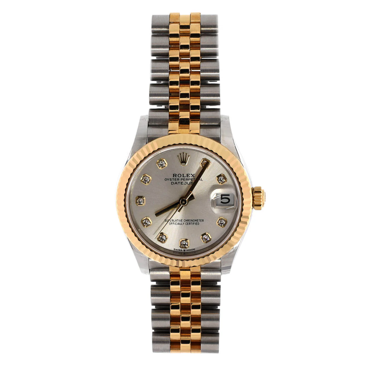 Oyster Perpetual Datejust Automatic Watch Stainless Steel and Yellow Gold with Diamond Markers 31 - Deep Luxury